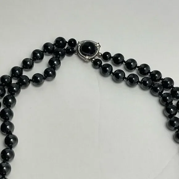 Vintage necklace double strand black glass beans - Picture 8 of 11